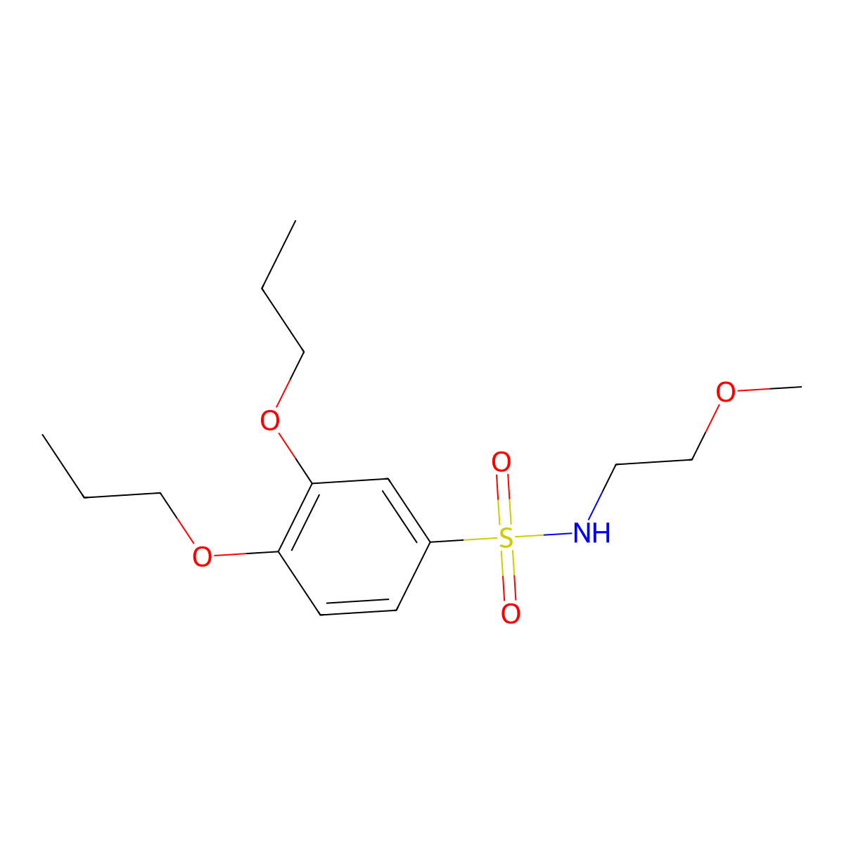 N-(2-methoxyethyl)-3,4-dipropoxybenzene-1-sulfonamide molecular structure, CAS 1374679-22-7