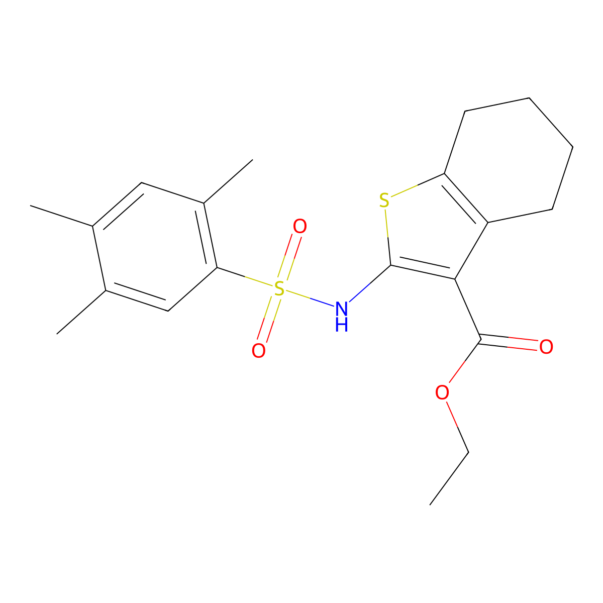 Ethyl 2-(2,4,5-trimethylbenzenesulfonamido)-4,5,6,7-tetrahydro-1-benzothiophene-3-carboxylate molecular structure, CAS 1374679-61-4