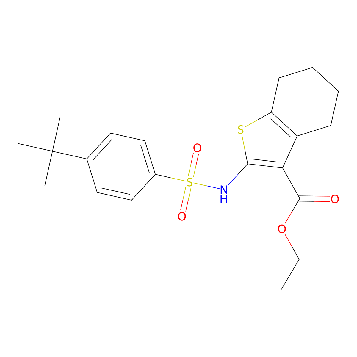 Ethyl 2-(4-tert-butylbenzenesulfonamido)-4,5,6,7-tetrahydro-1-benzothiophene-3-carboxylate molecular structure, CAS 1374679-78-3