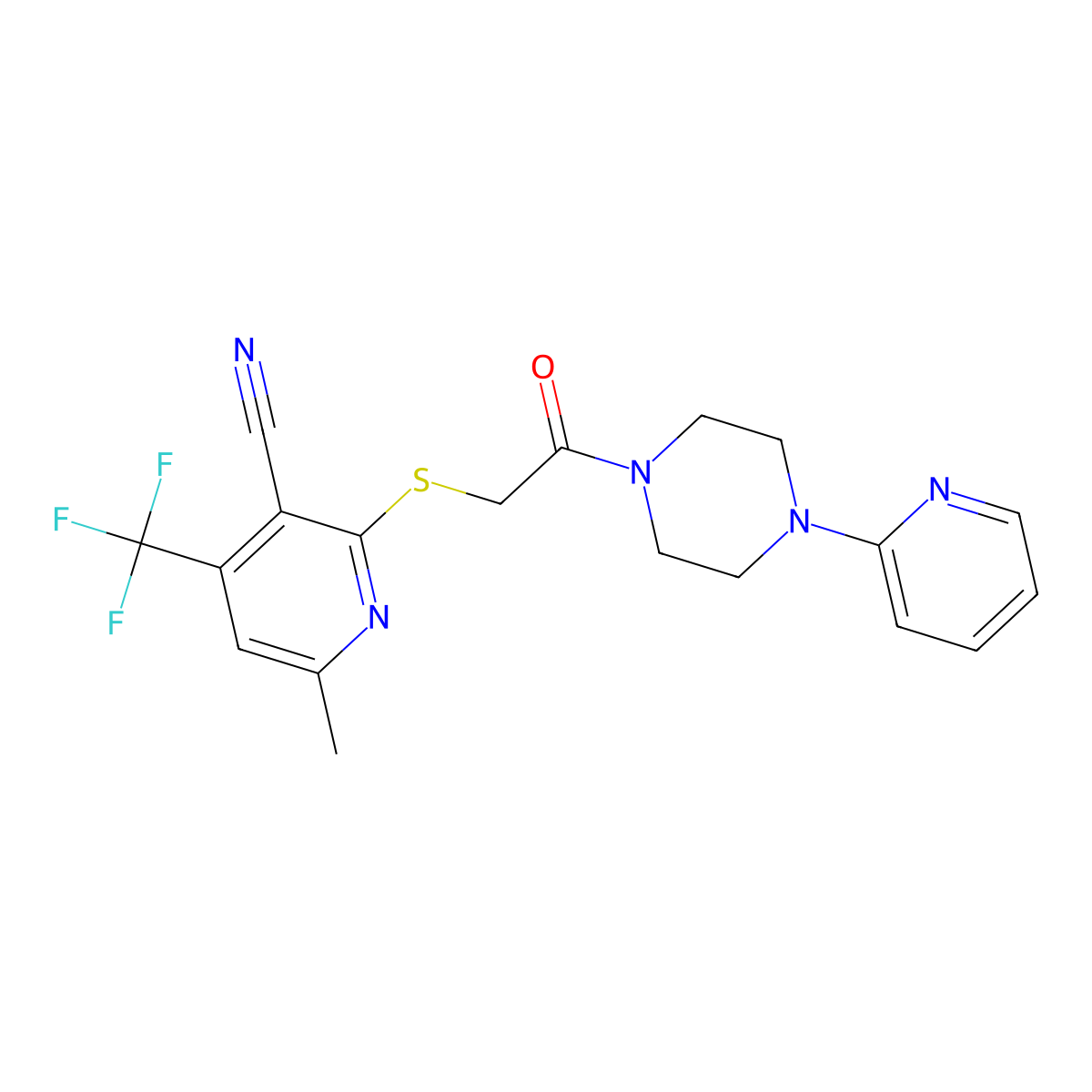 6-Methyl-2-({2-oxo-2-[4-(pyridin-2-yl)piperazin-1-yl]ethyl}sulfanyl)-4-(trifluoromethyl)pyridine-3-carbonitrile molecular structure, CAS 1374680-04-2