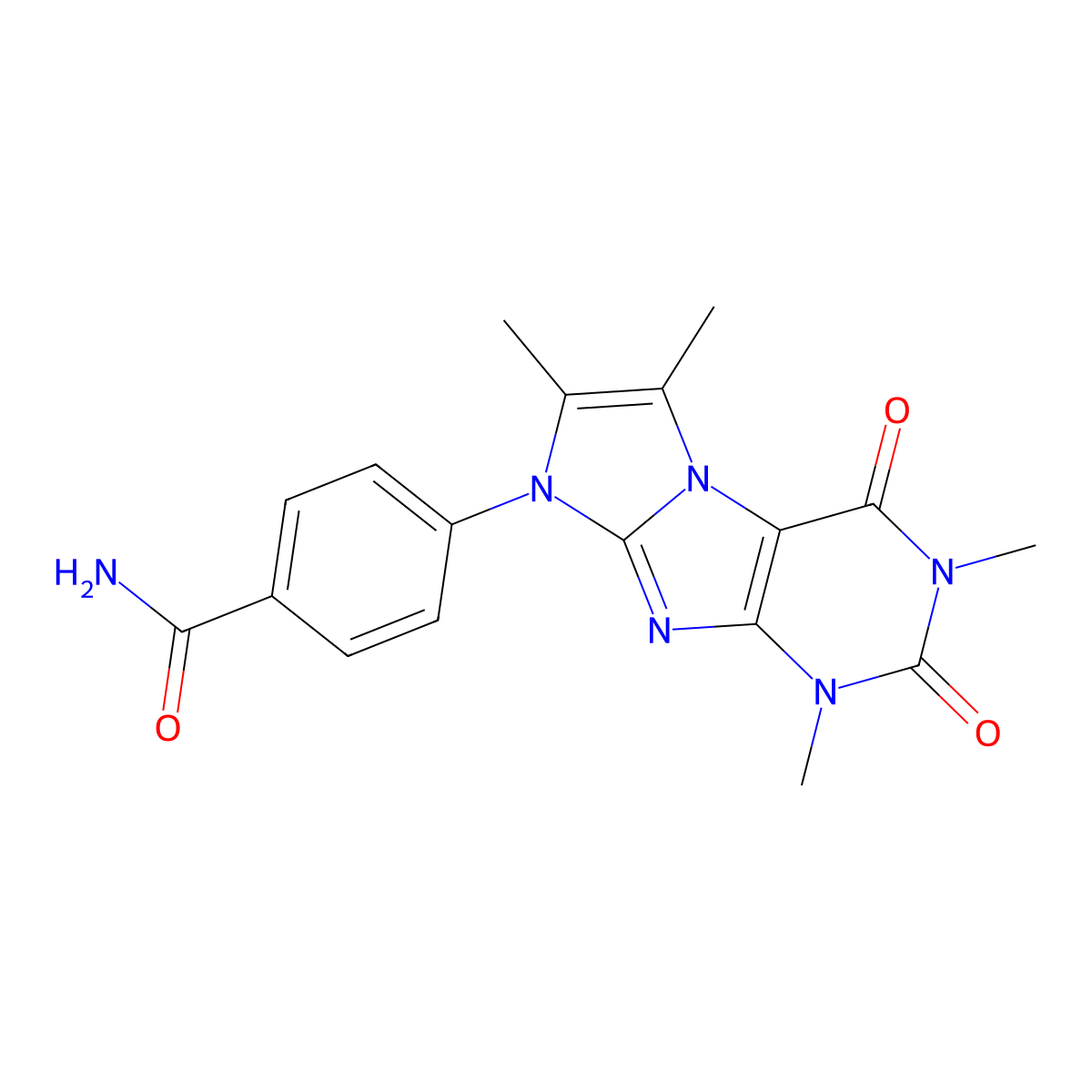 4-(1,3,6,7-tetramethyl-2,4-dioxo-1,2,3,4-tetrahydro-8H-imidazo[2,1-f]purin-8-yl)benzamide molecular structure, CAS 1374680-05-3