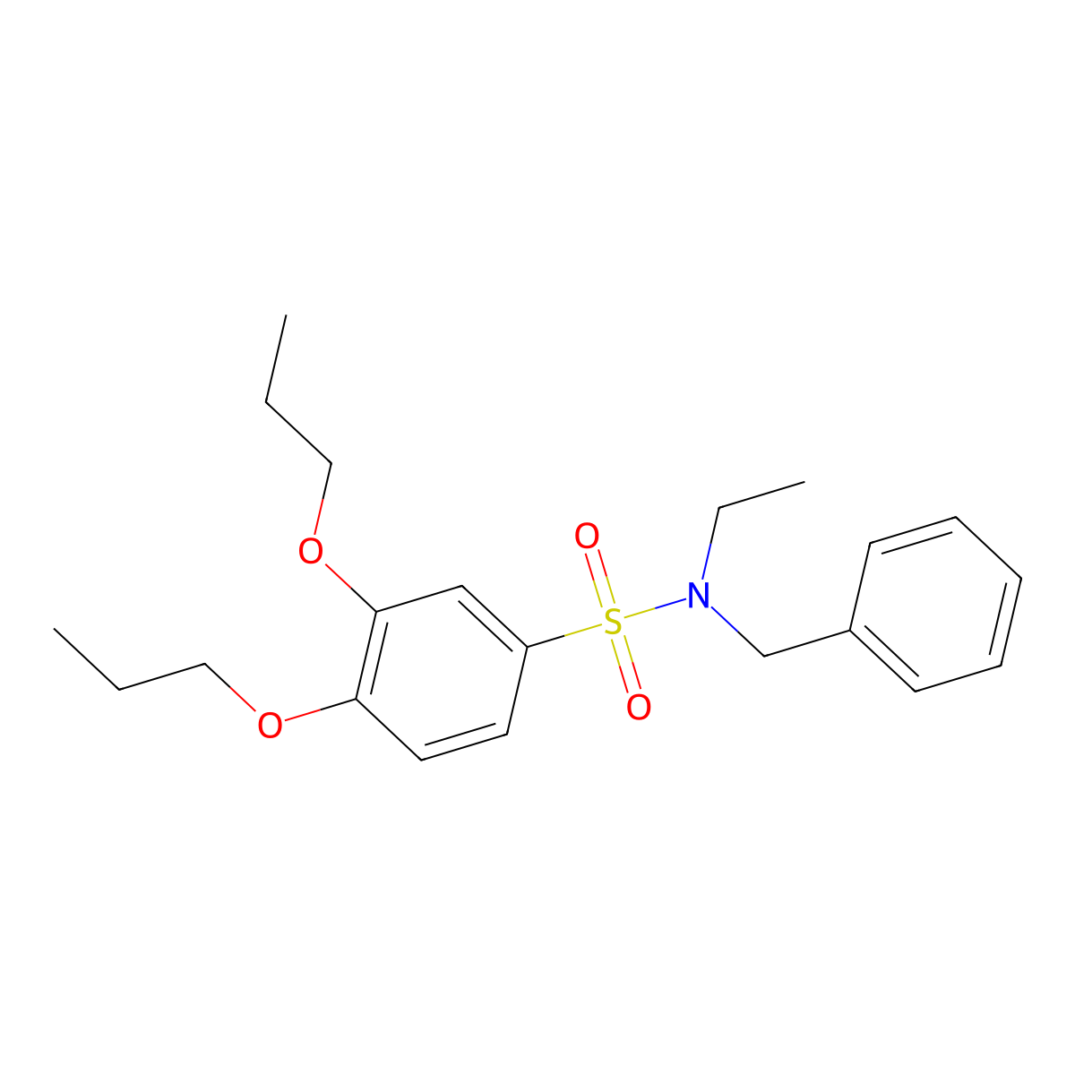 N-benzyl-N-ethyl-3,4-dipropoxybenzene-1-sulfonamide molecular structure, CAS 1374680-36-0