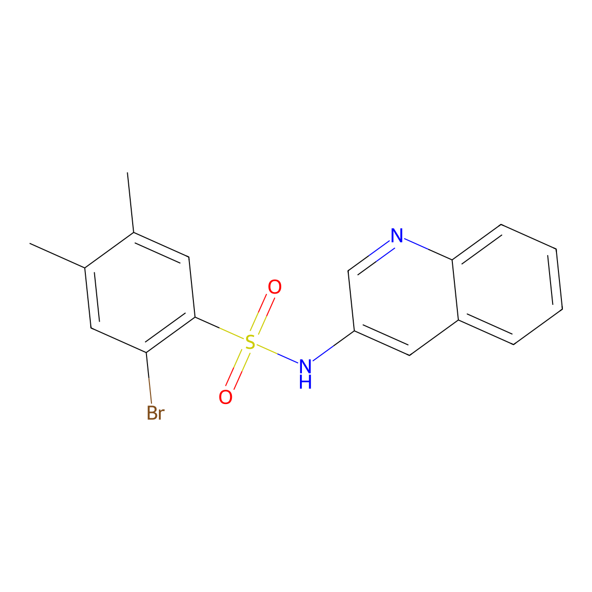 2-bromo-4,5-dimethyl-N-(quinolin-3-yl)benzene-1-sulfonamide molecular structure, CAS 1374680-41-7