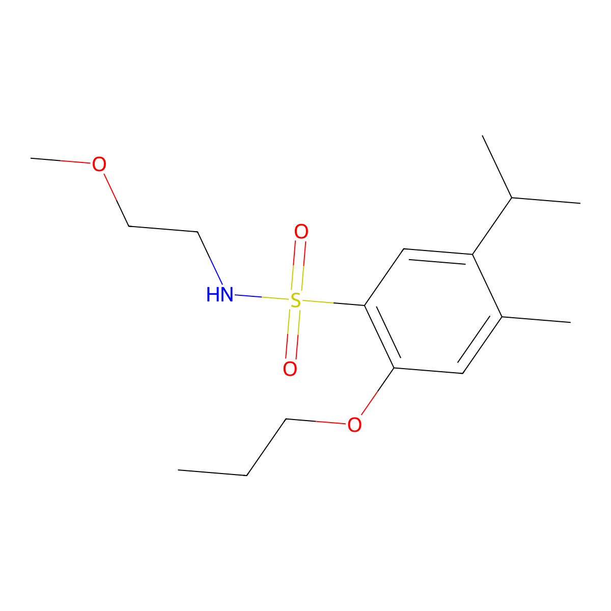 N-(2-methoxyethyl)-4-methyl-5-(propan-2-yl)-2-propoxybenzene-1-sulfonamide molecular structure, CAS 1374680-58-6