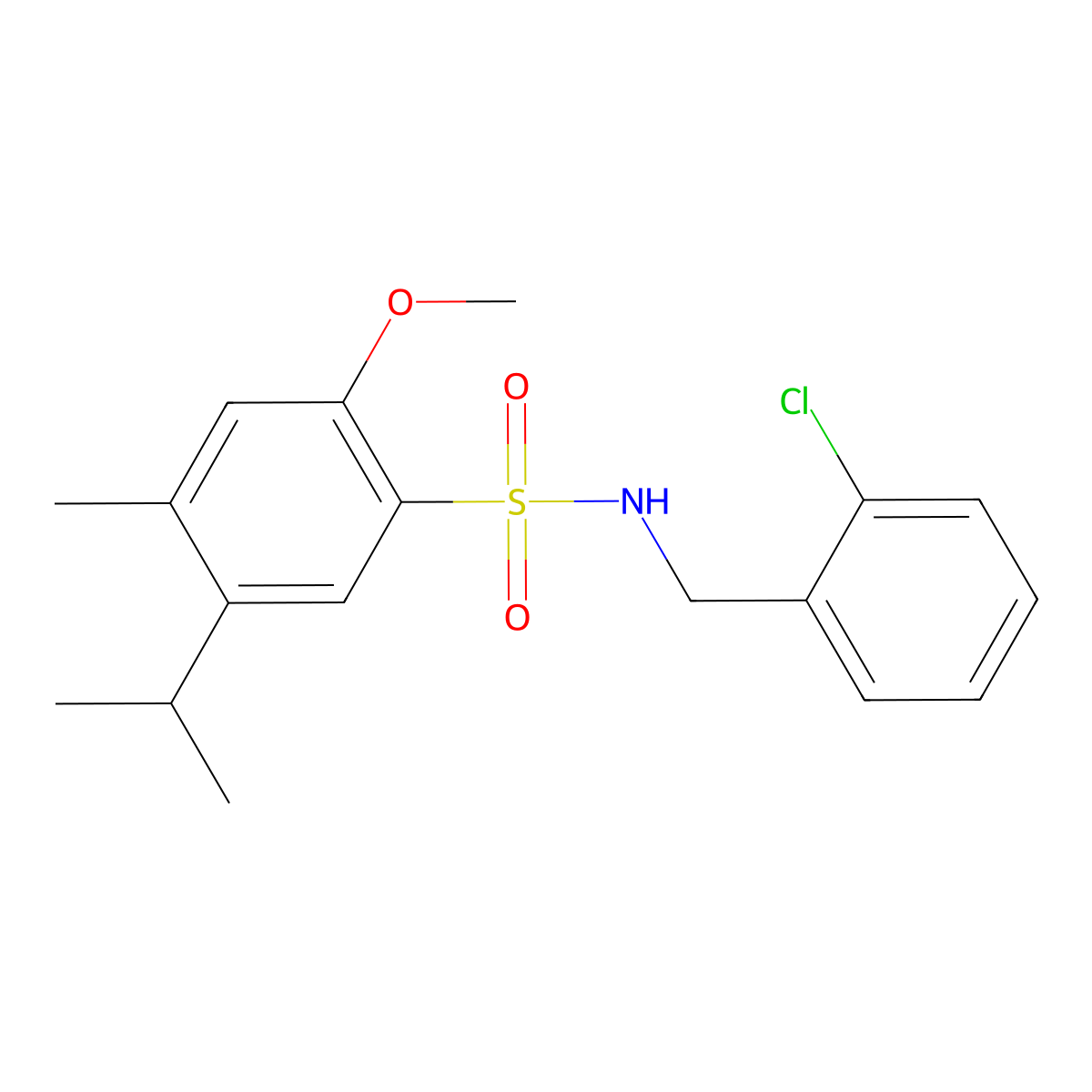 N-[(2-chlorophenyl)methyl]-2-methoxy-4-methyl-5-(propan-2-yl)benzene-1-sulfonamide molecular structure, CAS 1374680-89-3