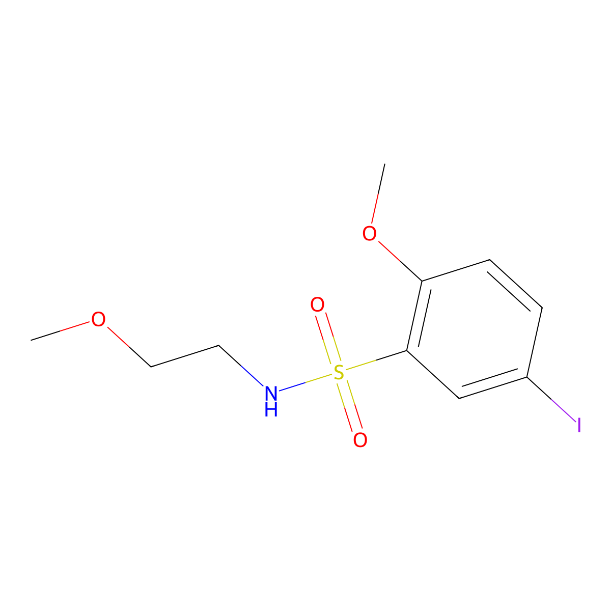 5-iodo-2-methoxy-N-(2-methoxyethyl)benzenesulfonamide molecular structure, CAS 1374681-30-7