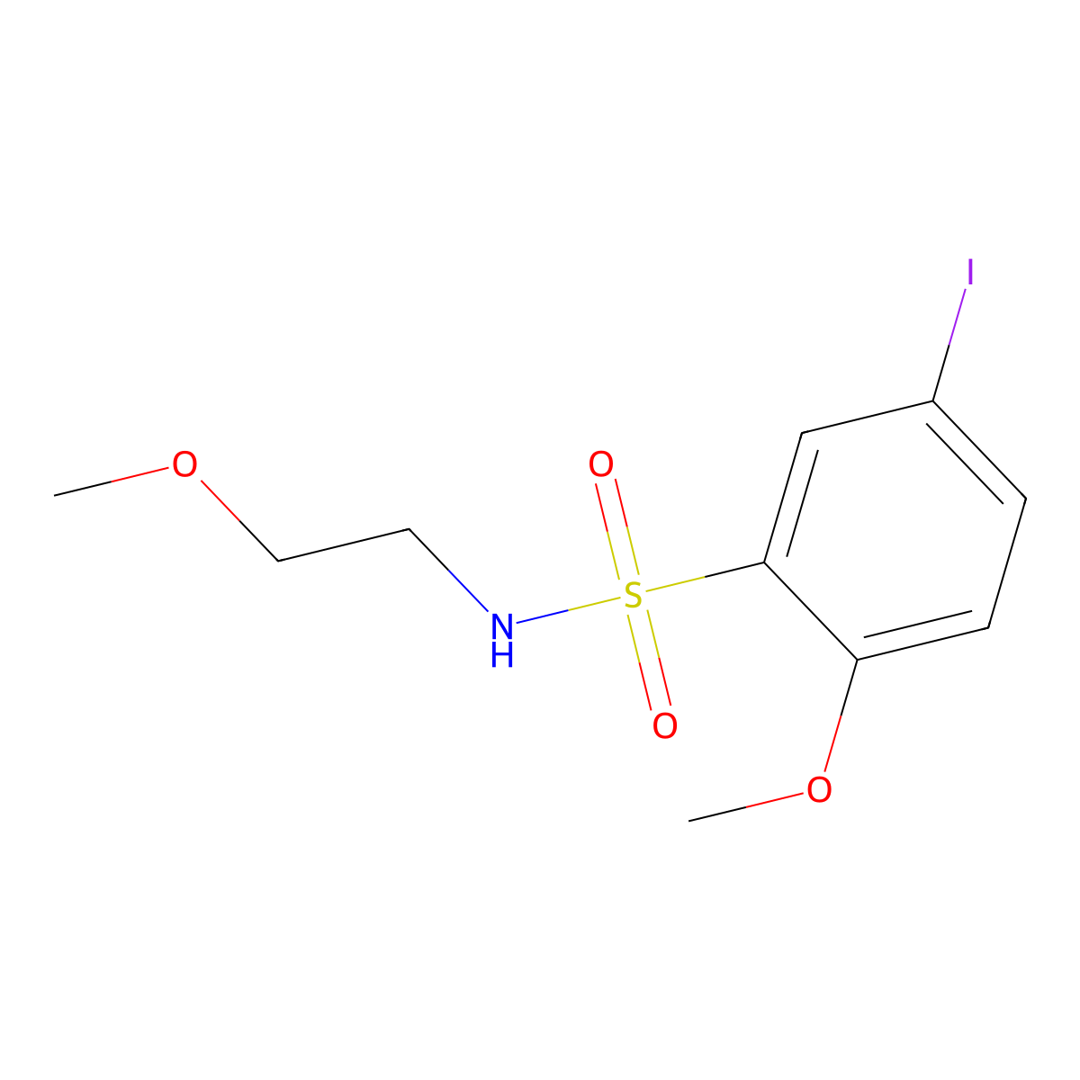 5-iodo-2-methoxy-N-(2-methoxyethyl)benzenesulfonamide molecular structure, CAS 1374681-30-7
