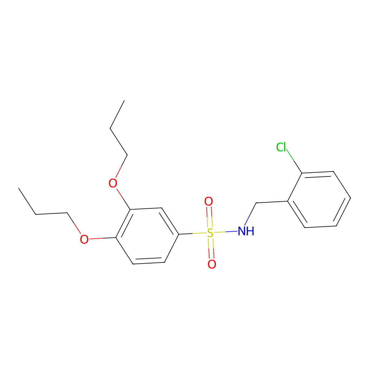 N-(2-chlorobenzyl)-3,4-dipropoxybenzenesulfonamide molecular structure, CAS 1374681-52-3