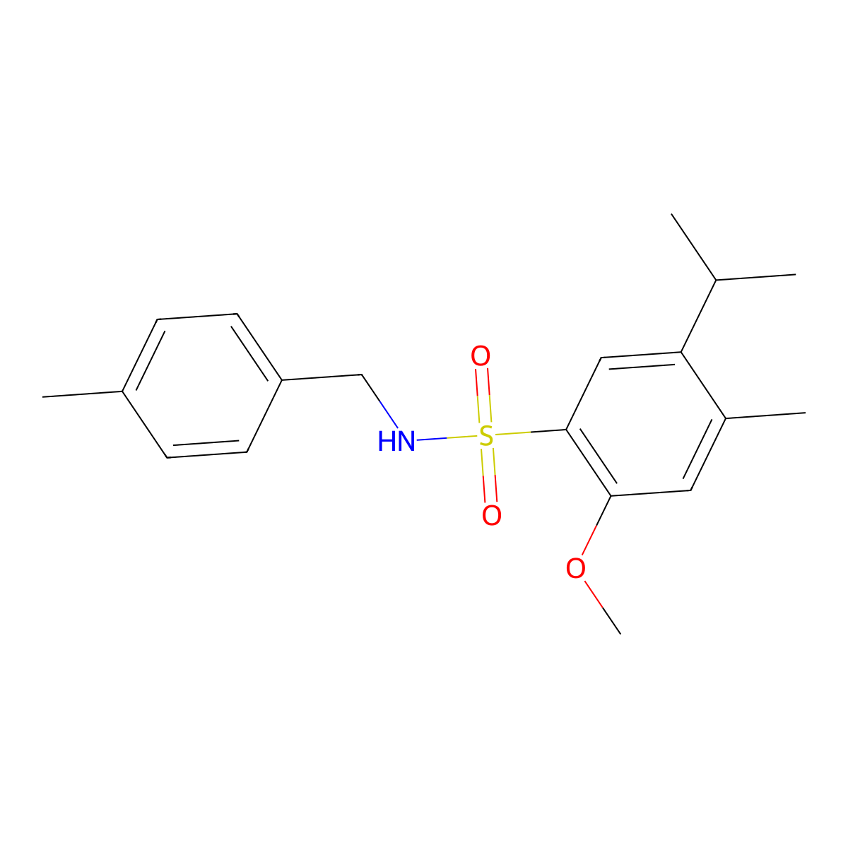 2-methoxy-4-methyl-N-[(4-methylphenyl)methyl]-5-(propan-2-yl)benzene-1-sulfonamide molecular structure, CAS 1374682-28-6