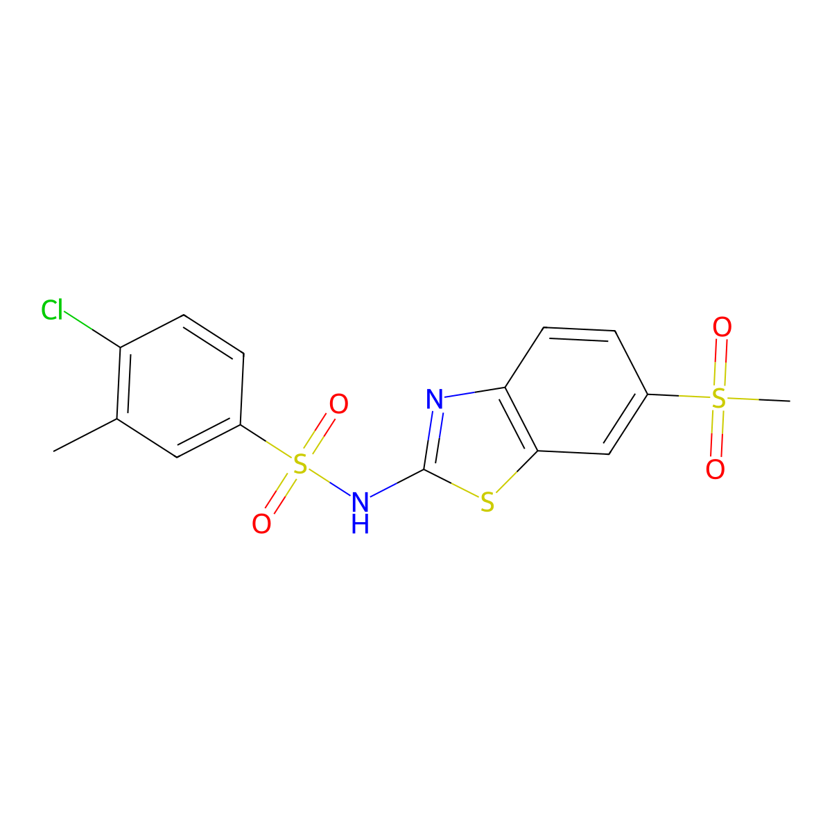 4-chloro-N-(6-methanesulfonyl-1,3-benzothiazol-2-yl)-3-methylbenzene-1-sulfonamide molecular structure, CAS 1374682-35-5