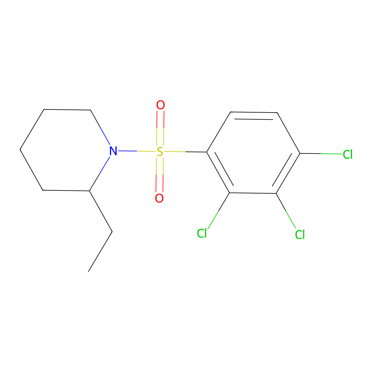 2-Ethyl-1-(2,3,4-trichlorobenzenesulfonyl)piperidine molecular structure, CAS 1374682-55-9