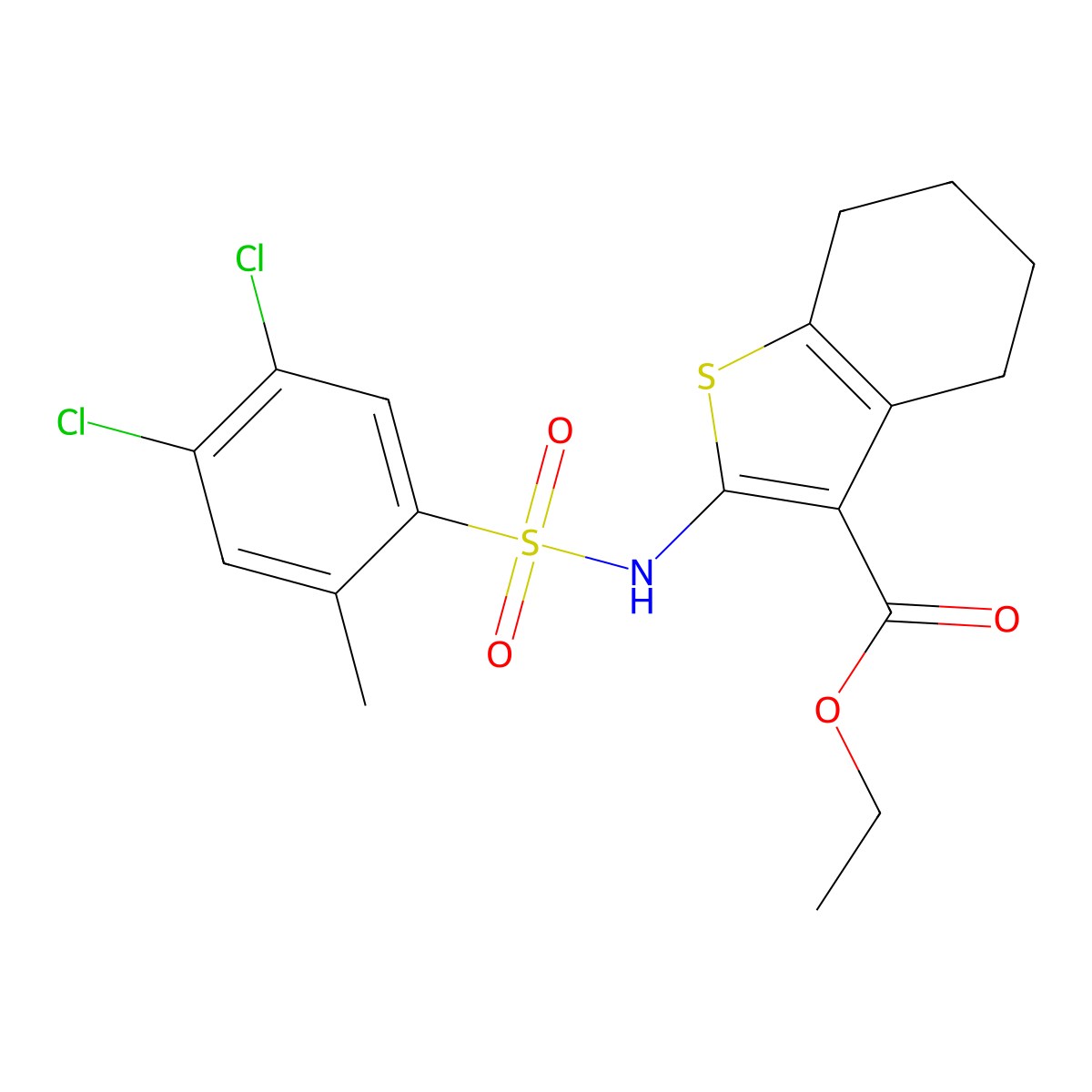 Ethyl 2-(4,5-dichloro-2-methylbenzenesulfonamido)-4,5,6,7-tetrahydro-1-benzothiophene-3-carboxylate molecular structure, CAS 1374684-04-4