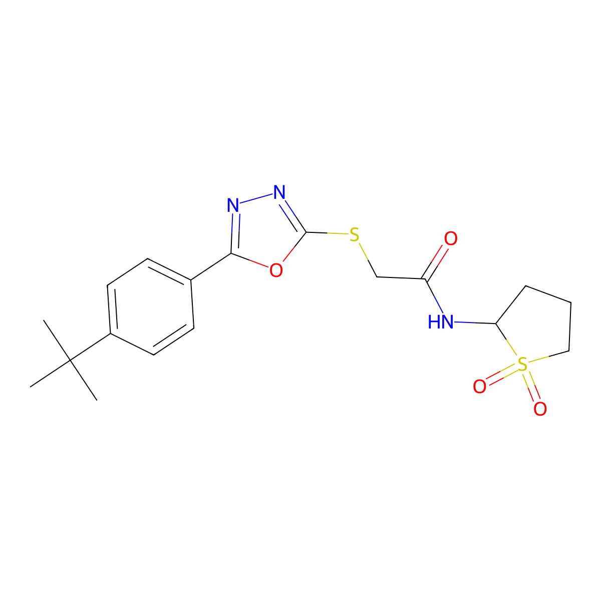 2-{[5-(4-tert-butylphenyl)-1,3,4-oxadiazol-2-yl]sulfanyl}-N-(1,1-dioxidotetrahydrothiophen-2-yl)acetamide molecular structure, CAS 1374684-30-6