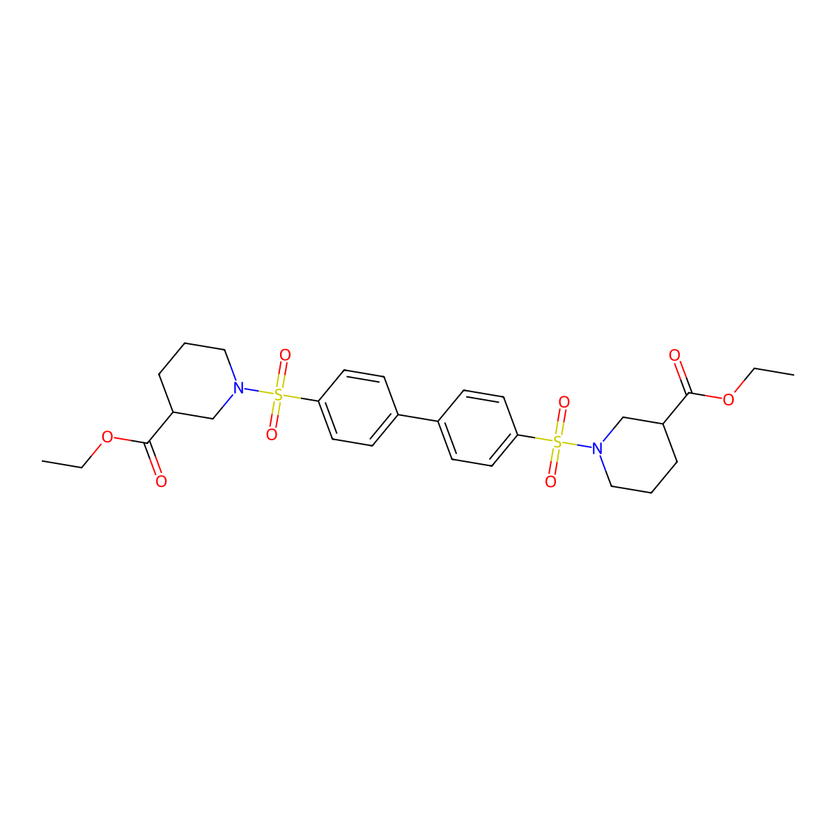 Ethyl 1-[(4'-{[3-(ethoxycarbonyl)piperidin-1-yl]sulfonyl}-[1,1'-biphenyl]-4-yl)sulfonyl]piperidine-3-carboxylate molecular structure, CAS 1374684-95-3