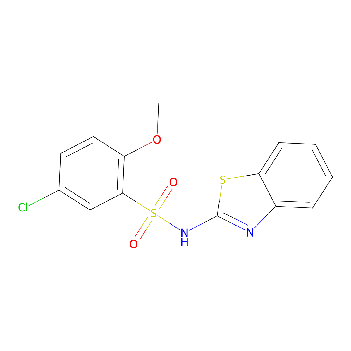 N-(1,3-benzothiazol-2-yl)-5-chloro-2-methoxybenzene-1-sulfonamide molecular structure, CAS 1374685-18-3