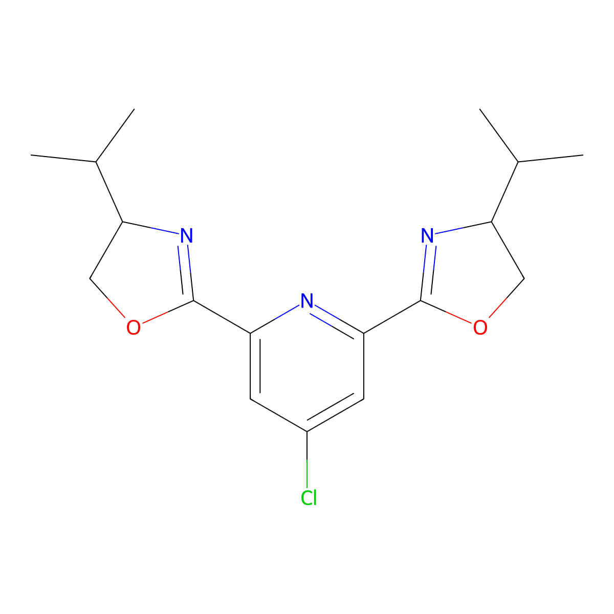 (4R,4'R)-2,2'-(4-Chloropyridine-2,6-diyl)bis(4-isopropyl-4,5-dihydrooxazole) molecular structure, CAS 1374754-13-8