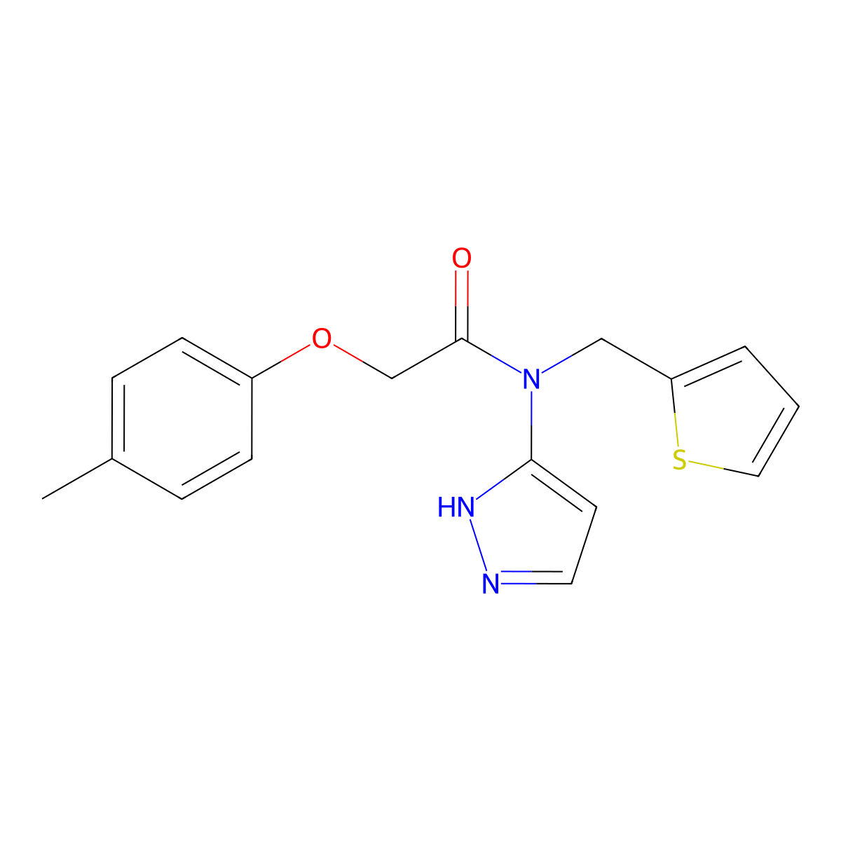 2-(4-Methylphenoxy)-N-(1H-pyrazol-3-yl)-N-(thiophen-2-ylmethyl)acetamide molecular structure, CAS 1374760-95-8