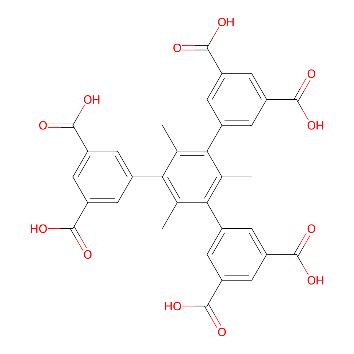 5'-(3,5-Dicarboxyphenyl)-2',4',6'-trimethyl-[1,1':3',1''-terphenyl]-3,3'',5,5''-tetracarboxylic acid molecular structure, CAS 1374764-27-8