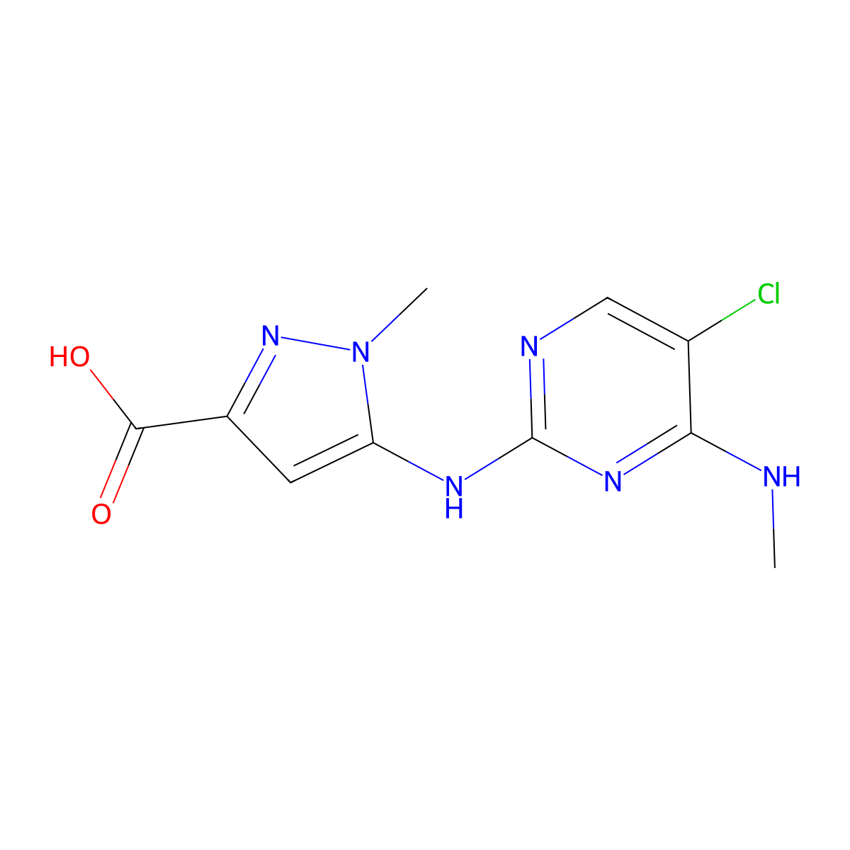 5-((5-Chloro-4-(methylamino)pyrimidin-2-yl)amino)-1-methyl-1H-pyrazole-3-carboxylic acid molecular structure, CAS 1374829-42-1