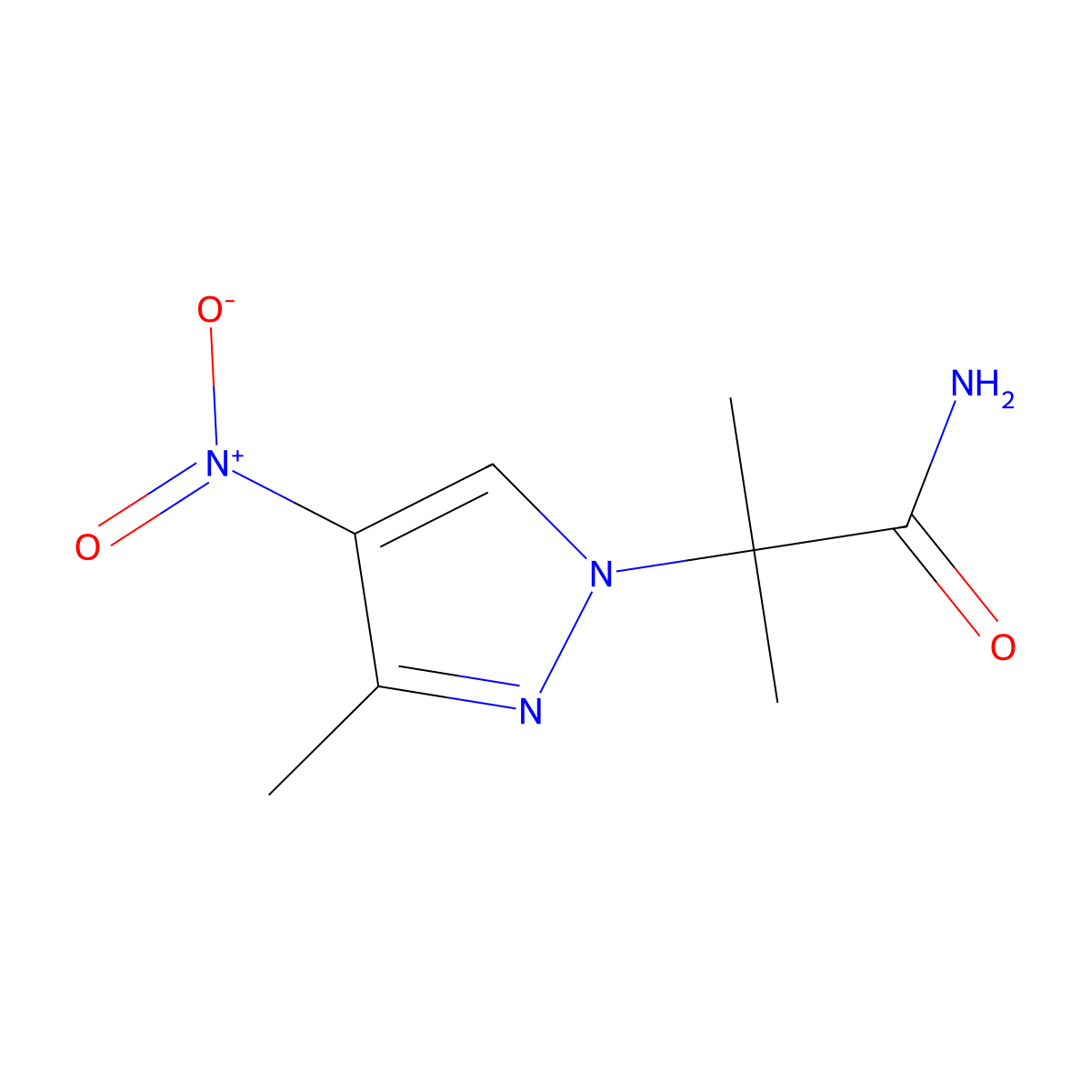 2-methyl-2-(3-methyl-4-nitro-1H-pyrazol-1-yl)propanamide molecular structure, CAS 1374829-43-2