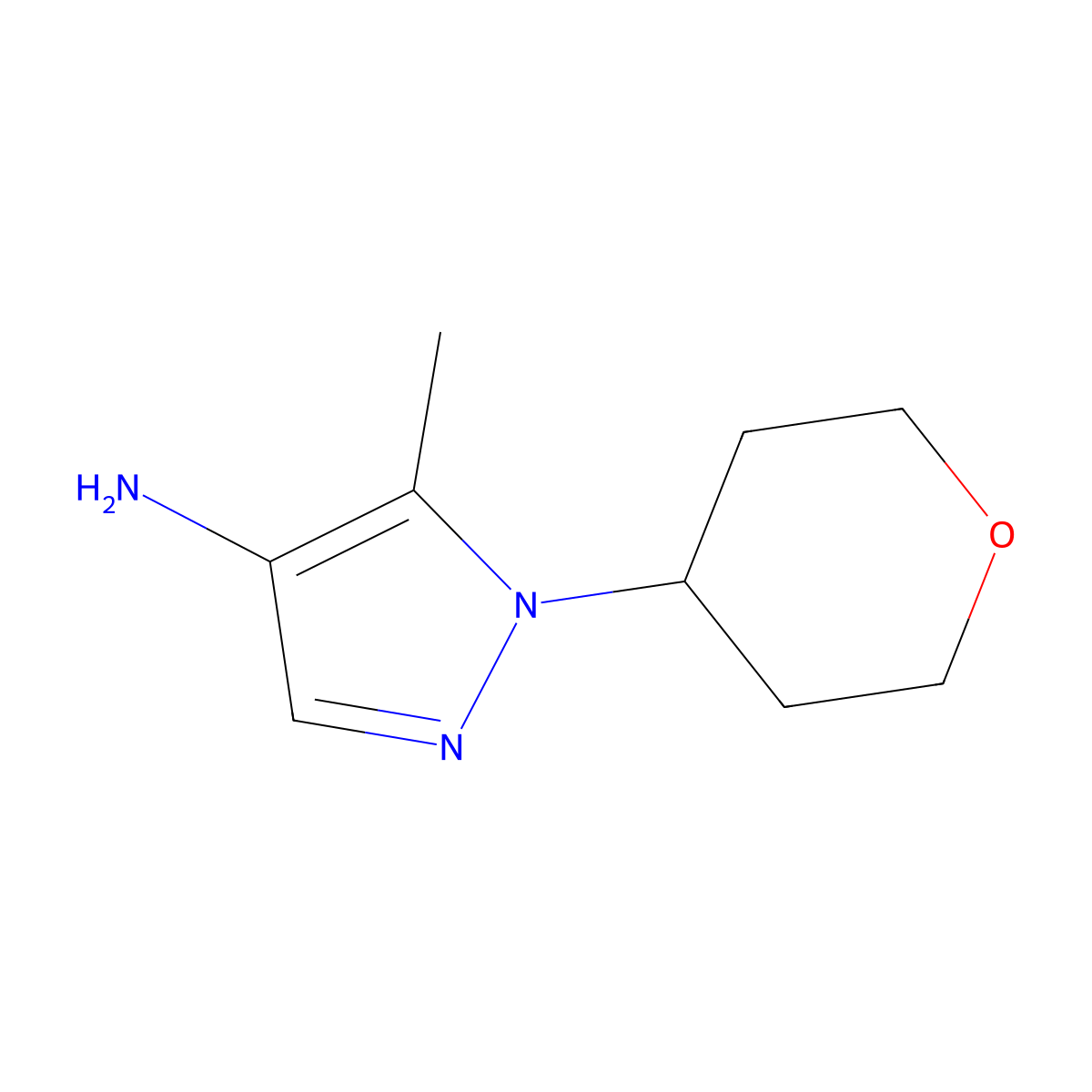 5-methyl-1-(oxan-4-yl)-1H-pyrazol-4-amine molecular structure, CAS 1374829-57-8