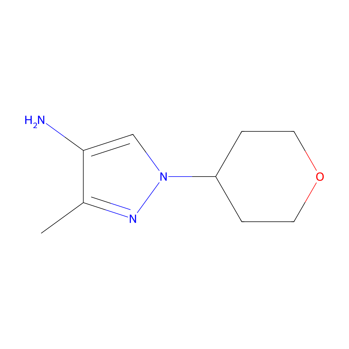 3-Methyl-1-(oxan-4-yl)-1H-pyrazol-4-amine molecular structure, CAS 1374829-58-9