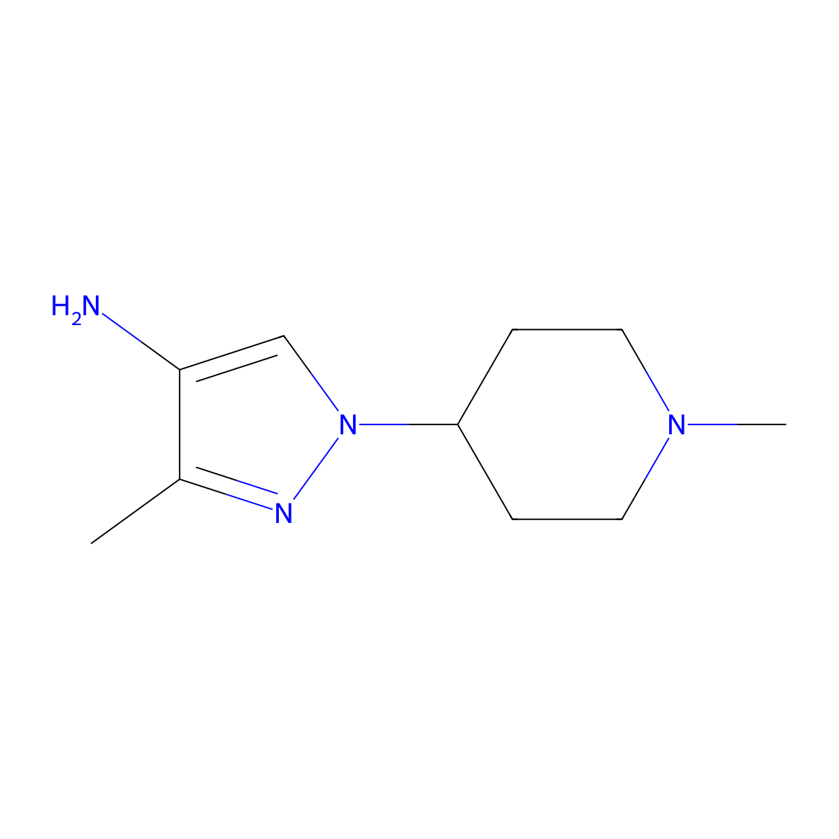 3-methyl-1-(1-methylpiperidin-4-yl)-1H-pyrazol-4-amine molecular structure, CAS 1374829-84-1