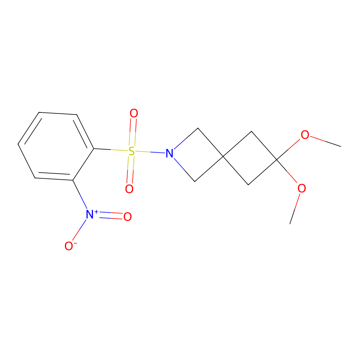 6,6-Dimethoxy-2-(2-nitrophenyl)sulfonyl-2-azaspiro[3.3]heptane molecular structure, CAS 1374830-30-4