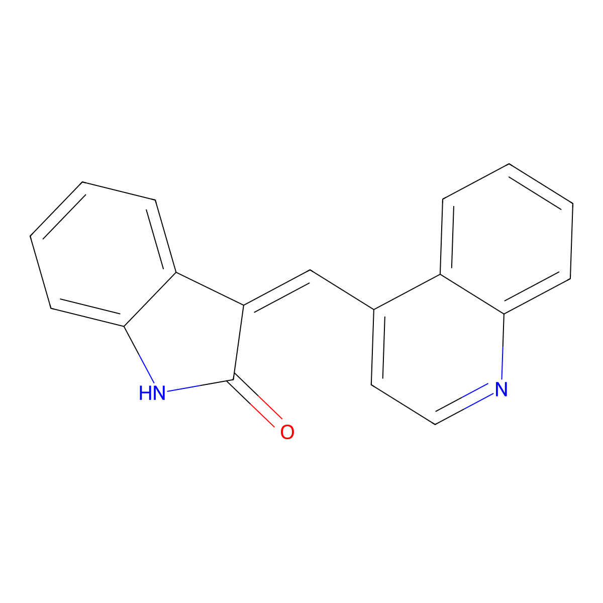 2H-Indol-2-one, 1,3-dihydro-3-(4-quinolinylmethylene)- molecular structure, CAS 137501-13-4