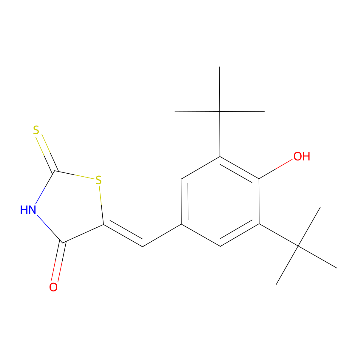 4-Thiazolidinone, 5-((3,5-bis(1,1-dimethylethyl)-4-hydroxyphenyl)methylene)-2-thioxo-, (Z)- molecular structure, CAS 137506-94-6