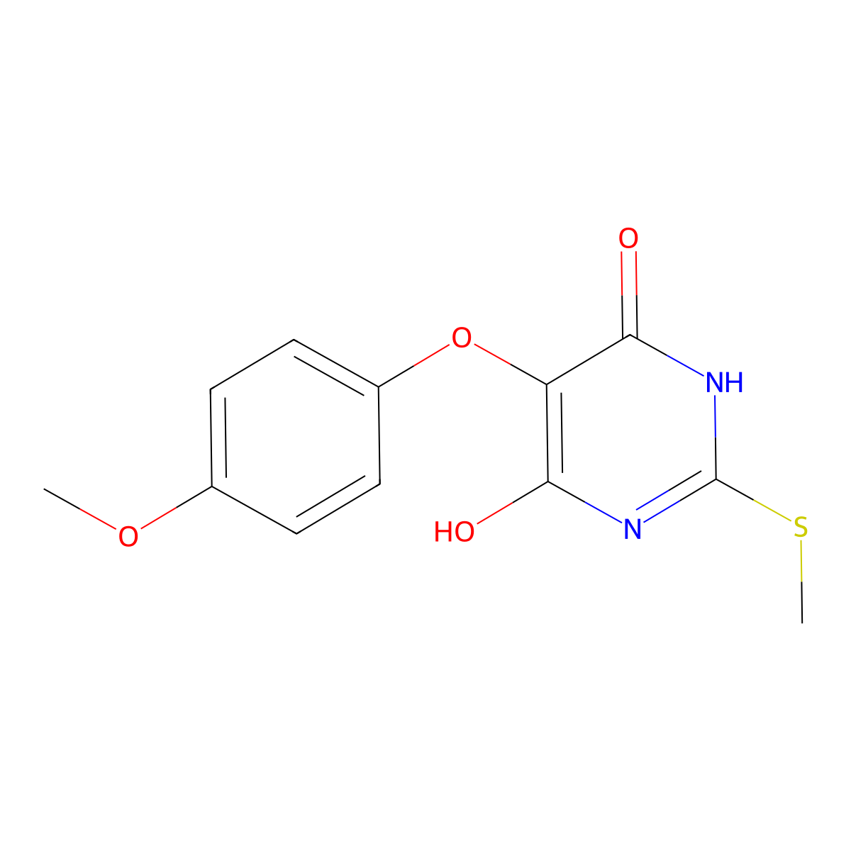 5-(4-Methoxyphenoxy)-2-(methylthio)pyrimidine-4,6-diol molecular structure, CAS 1375064-42-8