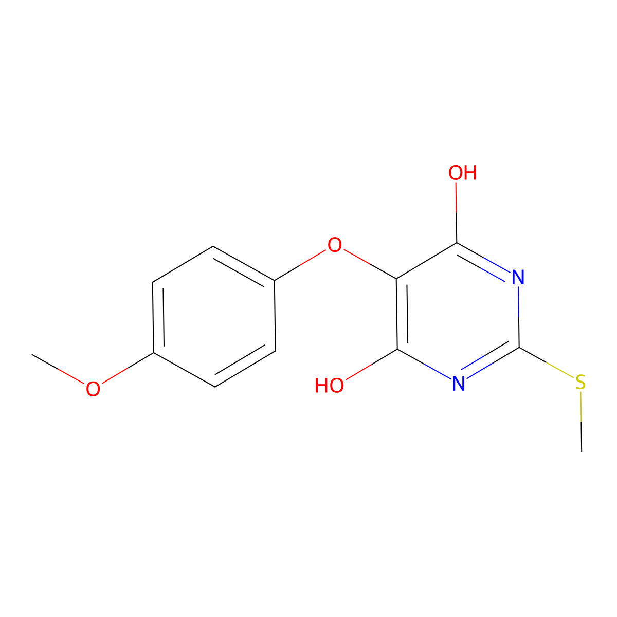 5-(4-Methoxyphenoxy)-2-(methylthio)pyrimidine-4,6-diol molecular structure, CAS 1375064-42-8