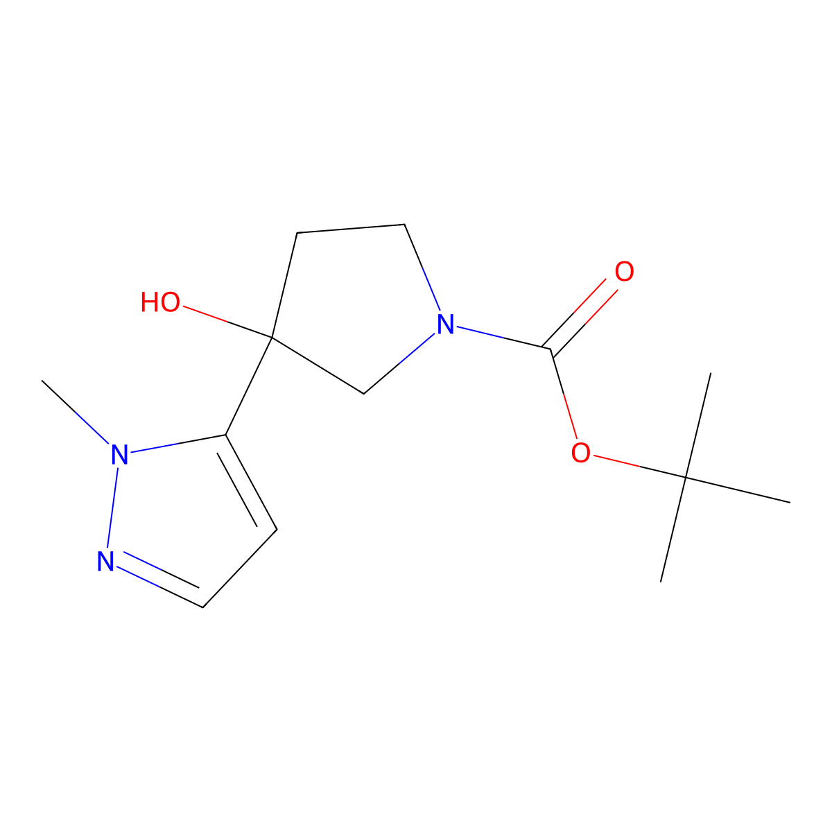 Tert-butyl 3-hydroxy-3-(1-methyl-1H-pyrazol-5-YL)pyrrolidine-1-carboxylate molecular structure, CAS 1375065-72-7