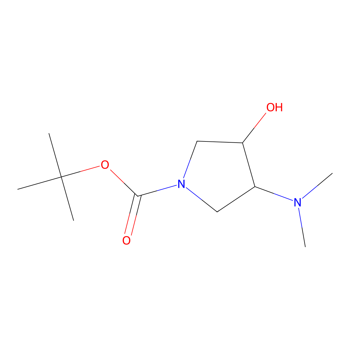 Tert-butyl 3-(dimethylamino)-4-hydroxypyrrolidine-1-carboxylate molecular structure, CAS 1375066-36-6