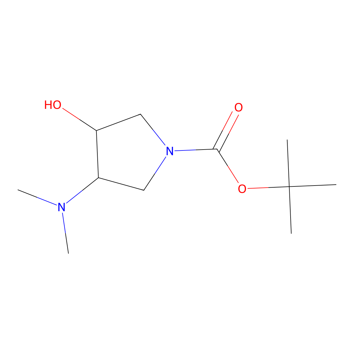 Tert-butyl 3-(dimethylamino)-4-hydroxypyrrolidine-1-carboxylate molecular structure, CAS 1375066-36-6
