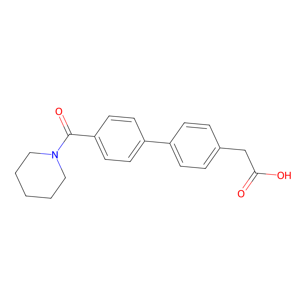 {4-[4-(Piperidinocarbonyl)phenyl]phenyl}acetic acid molecular structure, CAS 1375069-29-6