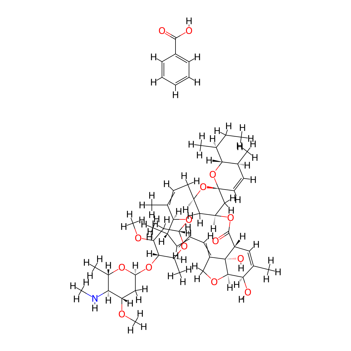 benzoic acid;(1'R,2R,3S,4'S,6S,8'R,12'S,13'S,20'R,21'R,24'S)-2-[(2S)-butan-2-yl]-21',24'-dihydroxy-12'-[(2R,4S,5S,6S)-4-methoxy-5-[(2S,4S,5S,6S)-4-methoxy-6-methyl-5-(methylamino)oxan-2-yl]oxy-6-methyloxan-2-yl]oxy-3,11',13',22'-tetramethylspiro[2,3-dihydropyran-6,6'-3,7,19-trioxatetracyclo[15.6.1.14,8.020,24]pentacosa-10,14,16,22-tetraene]-2'-one molecular structure, CAS 137512-74-4
