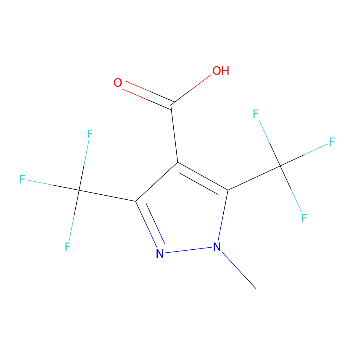 1-methyl-3,5-bis(trifluoromethyl)-1H-pyrazole-4-carboxylic acid molecular structure, CAS 1375187-56-6