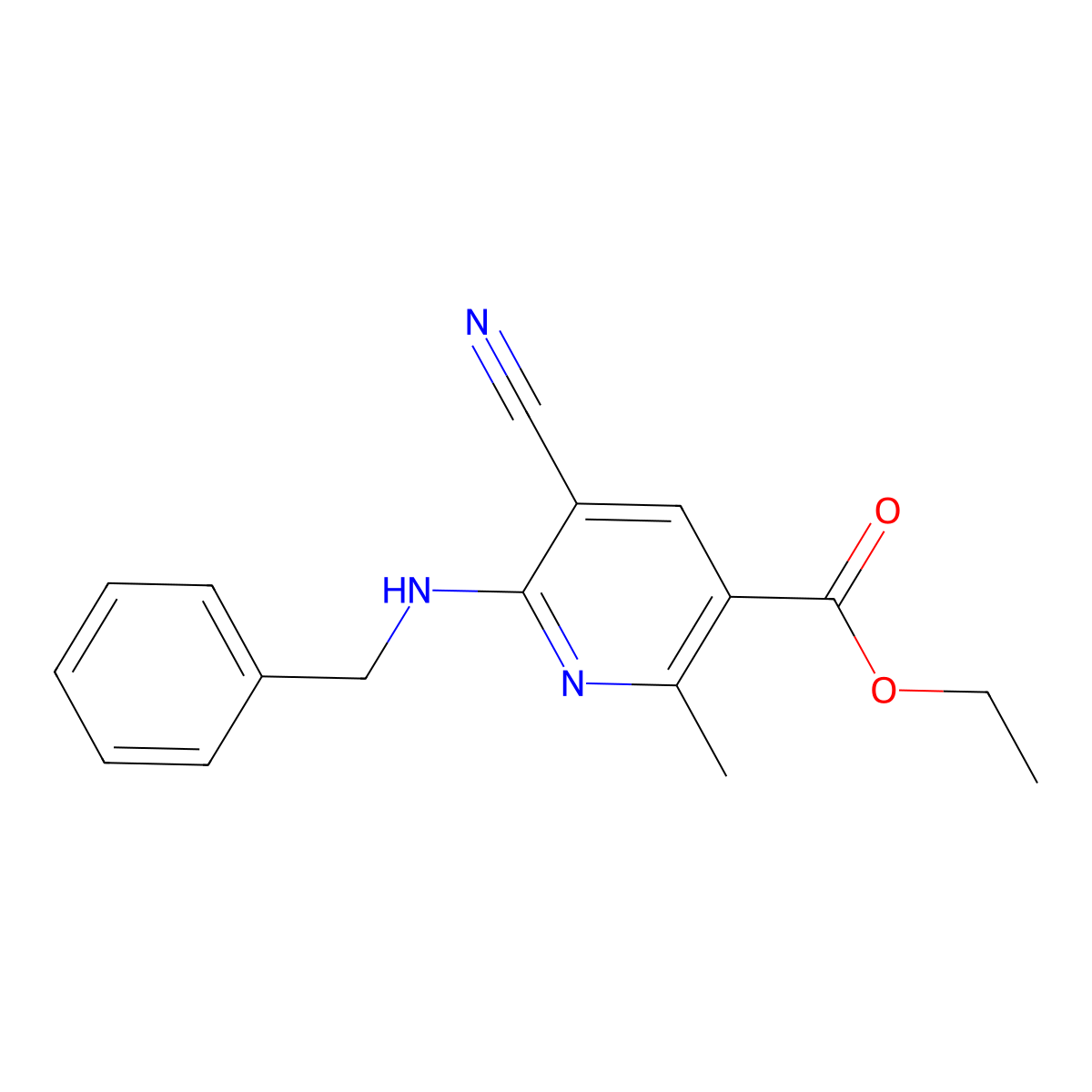 Ethyl 5-cyano-2-methyl-6-[(phenylmethyl)amino]-3-pyridinecarboxylate molecular structure, CAS 137522-48-6