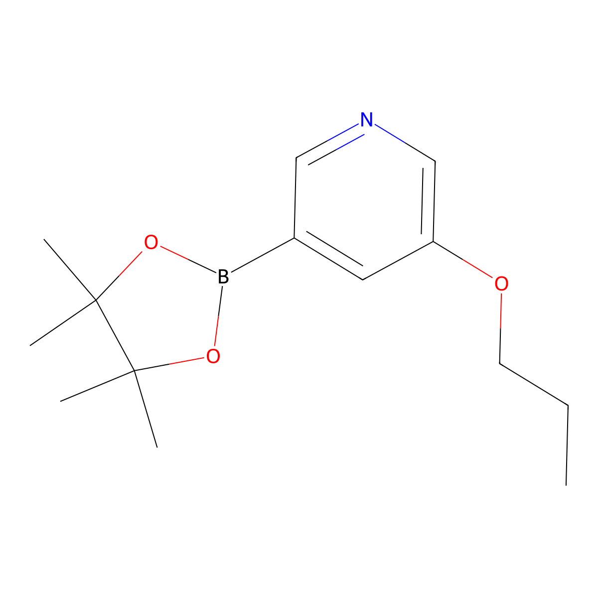 3-Propoxy-5-(tetramethyl-1,3,2-dioxaborolan-2-YL)pyridine molecular structure, CAS 1375301-82-8