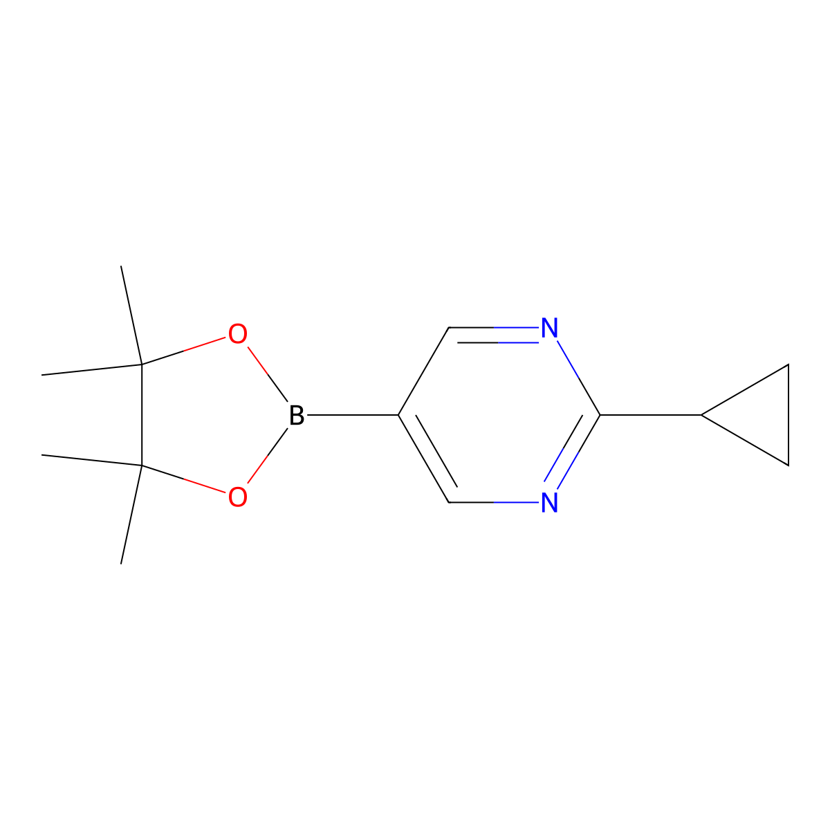 2-Cyclopropyl-5-(4,4,5,5-tetramethyl-1,3,2-dioxaborolan-2-yl)pyrimidine molecular structure, CAS 1375301-91-9