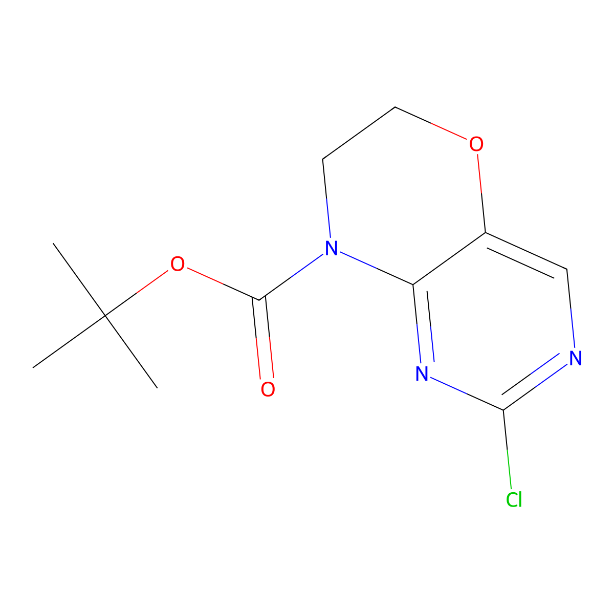 tert-butyl 2-chloro-6H,7H,8H-pyrimido[5,4-b][1,4]oxazine-8-carboxylate molecular structure, CAS 1375302-01-4