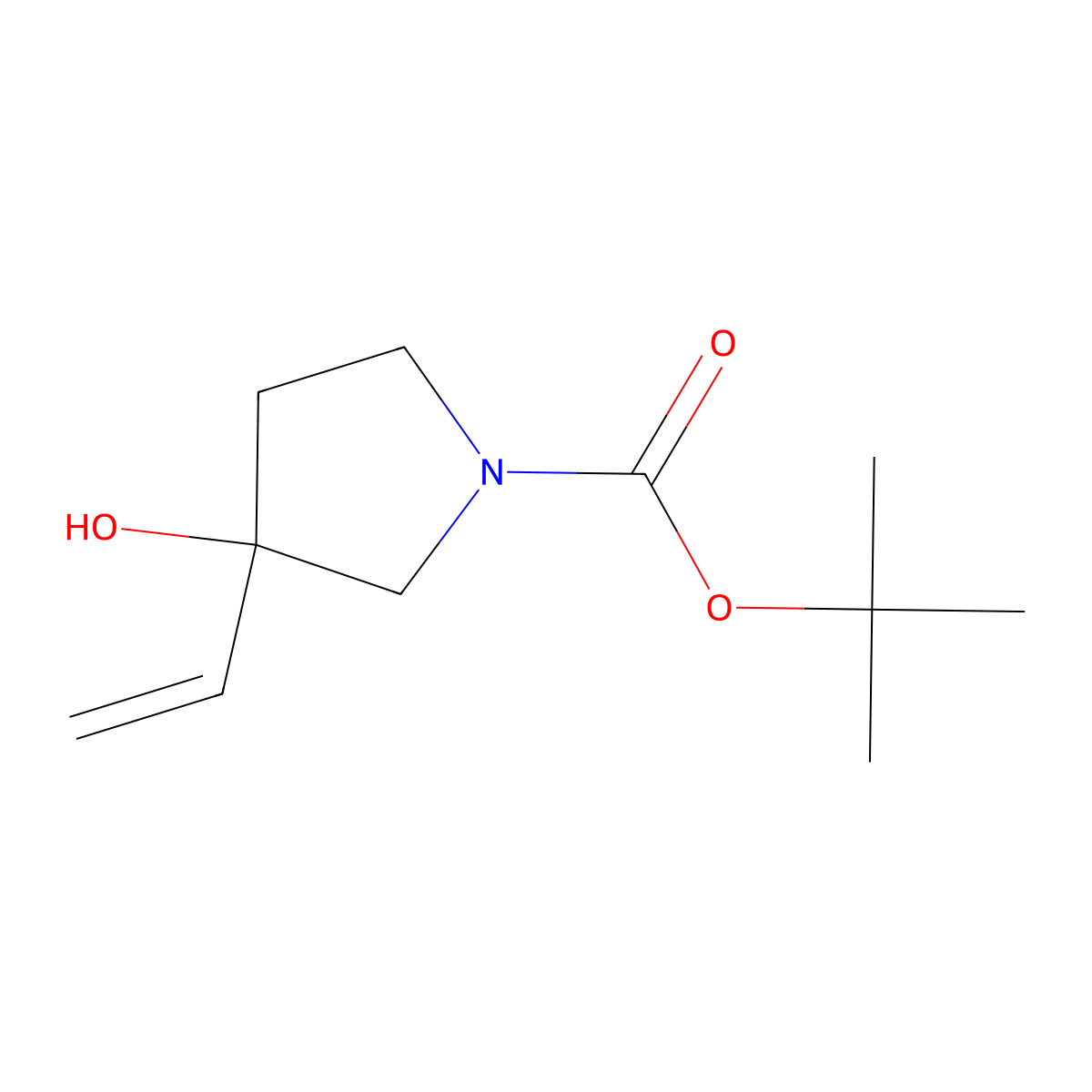 Tert-butyl 3-hydroxy-3-vinylpyrrolidine-1-carboxylate molecular structure, CAS 1375303-06-2
