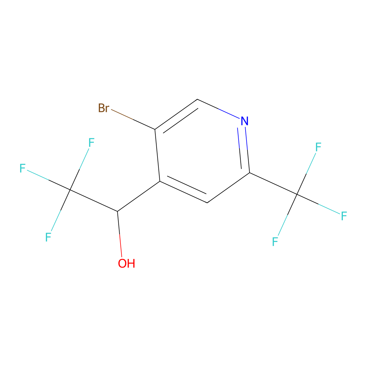 1-(5-Bromo-2-(trifluoromethyl)pyridin-4-yl)-2,2,2-trifluoroethanol molecular structure, CAS 1375303-18-6