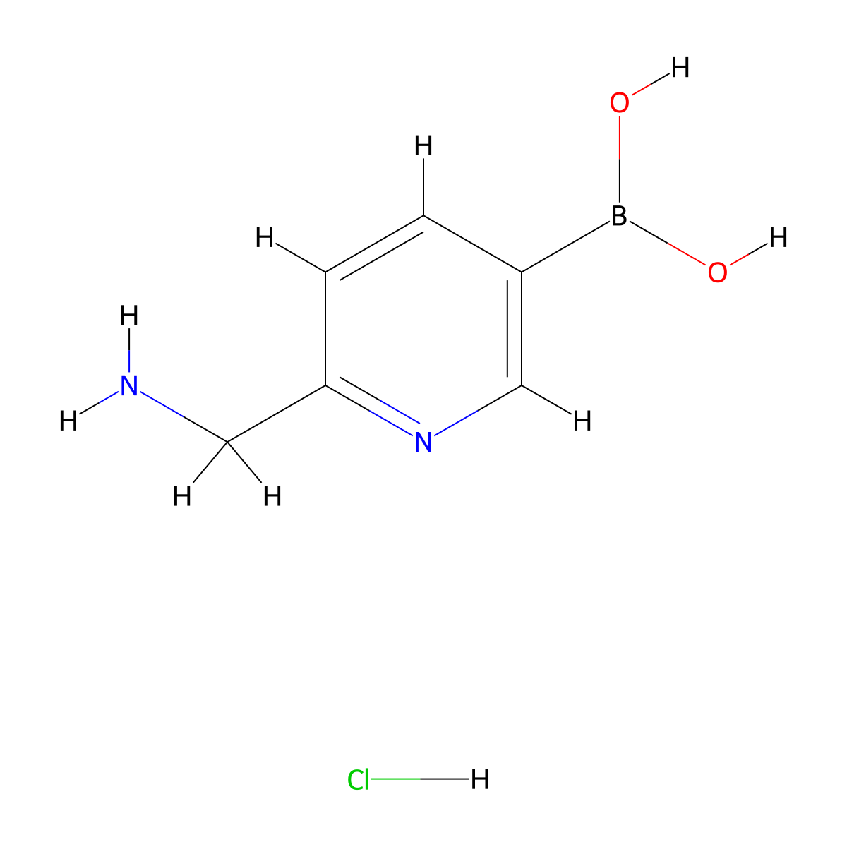 (6-(Aminomethyl)pyridin-3-yl)boronic acid hydrochloride molecular structure, CAS 1375303-30-2