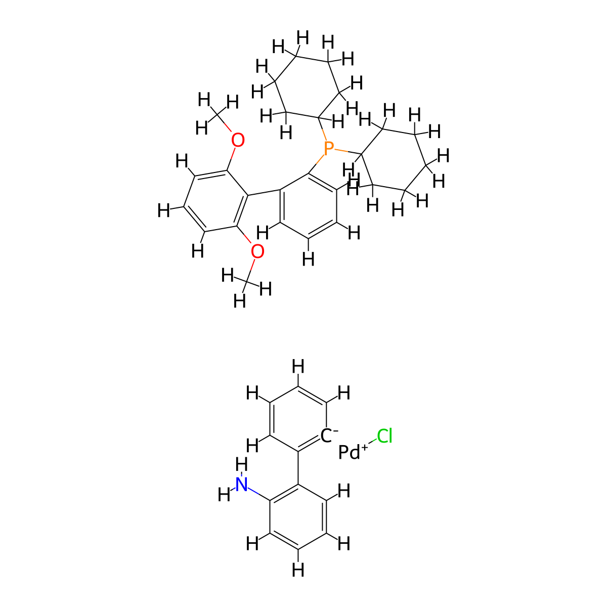 Chloro(2-dicyclohexylphosphino-2',6'-dimethoxy-1,1'-biphenyl)(2'-amino-1,1'-biphenyl-2-yl)palladium(II) , SPhos Pd G2 molecular structure, CAS 1375325-64-6