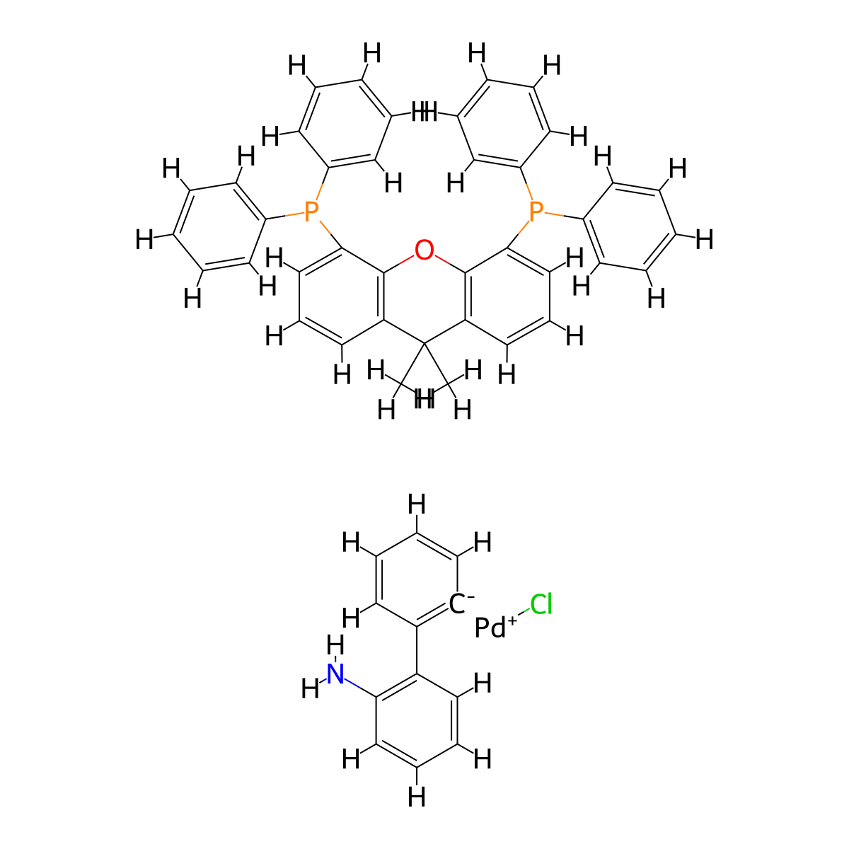 Chloro[(4,5-bis(diphenylphosphino)-9,9-dimethylxanthene)-2-(2-amino-1,1-biphenyl)]palladium(II) , Xantphos Pd G2 molecular structure, CAS 1375325-77-1