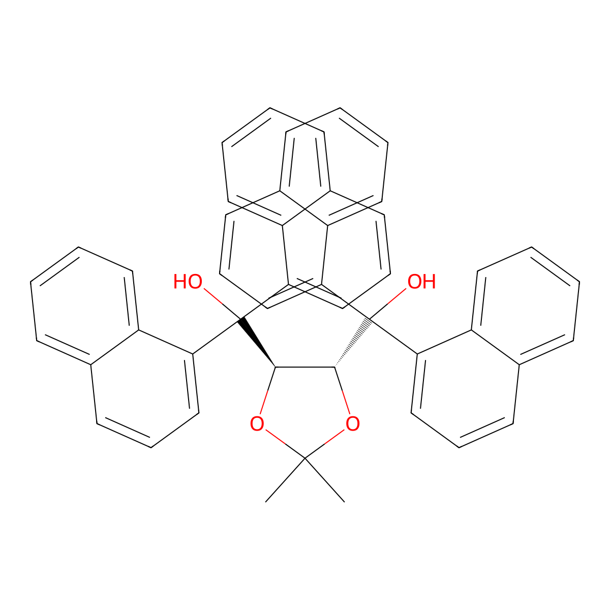 ((4R,5R)-2,2-Dimethyl-1,3-dioxolane-4,5-diyl)bis(di(naphthalen-1-yl)methanol) , (S)-DINOL molecular structure, CAS 137536-94-8