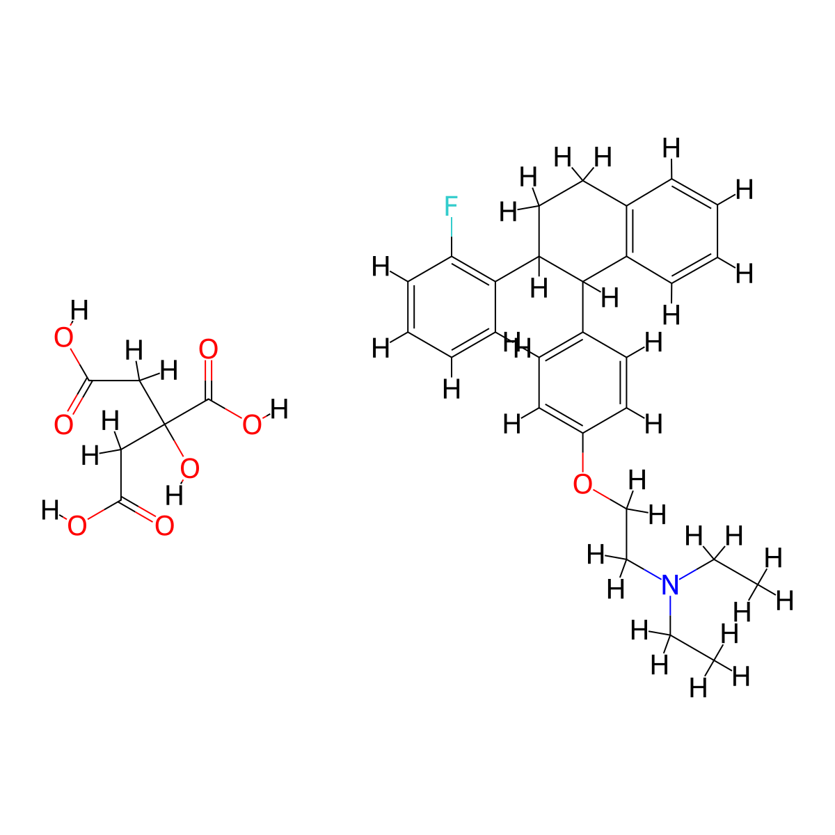 2-(p-(2-(o-Fluorophenyl)-1,2,3,4-tetrahydro-1-naphthyl)phenoxy)triethylamine citrate molecular structure, CAS 13754-17-1