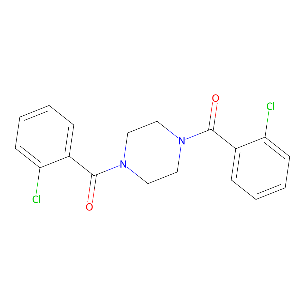 Piperazine-1,4-diylbis[(2-chlorophenyl)methanone] molecular structure, CAS 13754-35-3